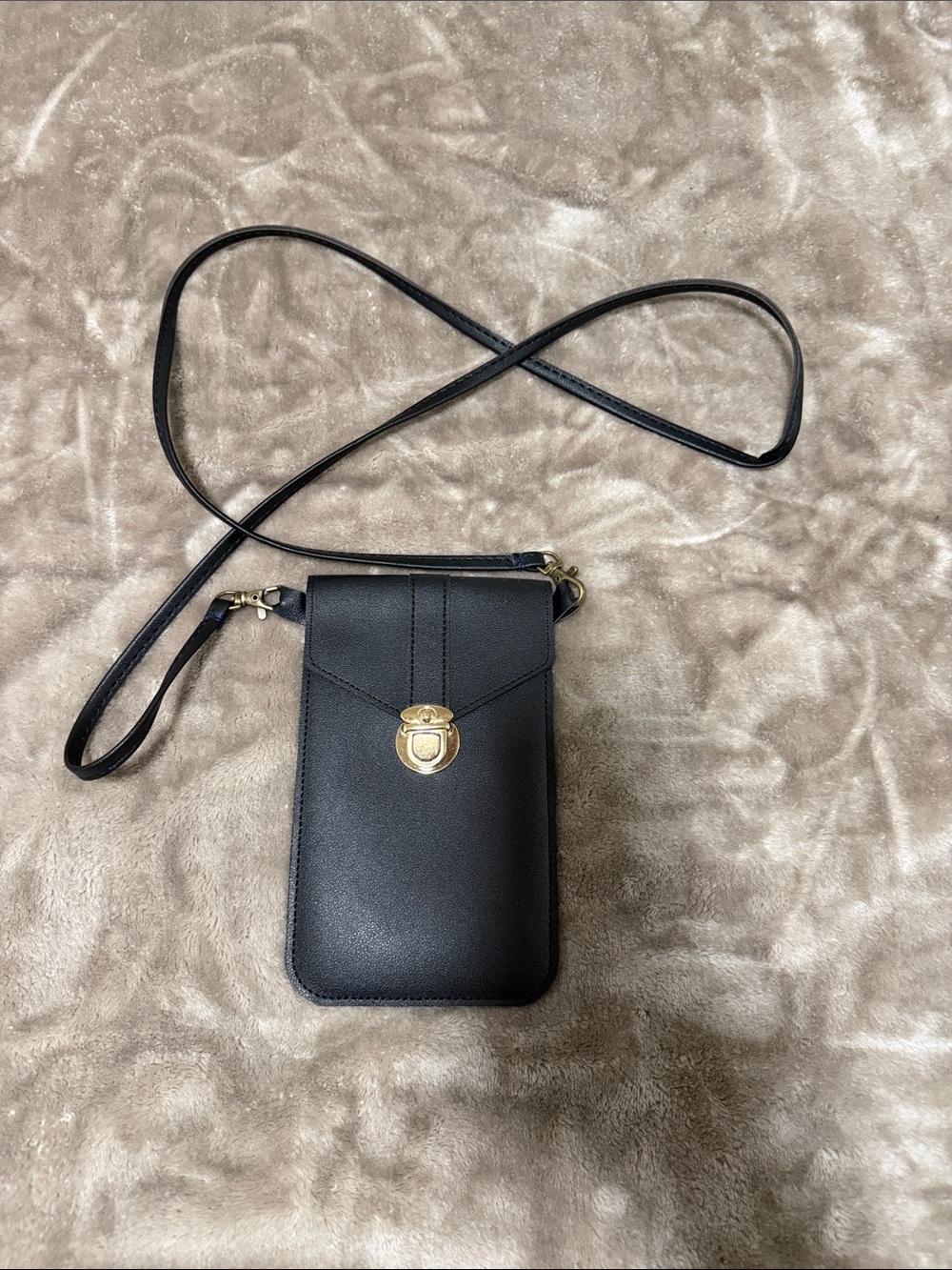 Black and clear Crossbody Phone Wallet with Gold Turn-Lock
